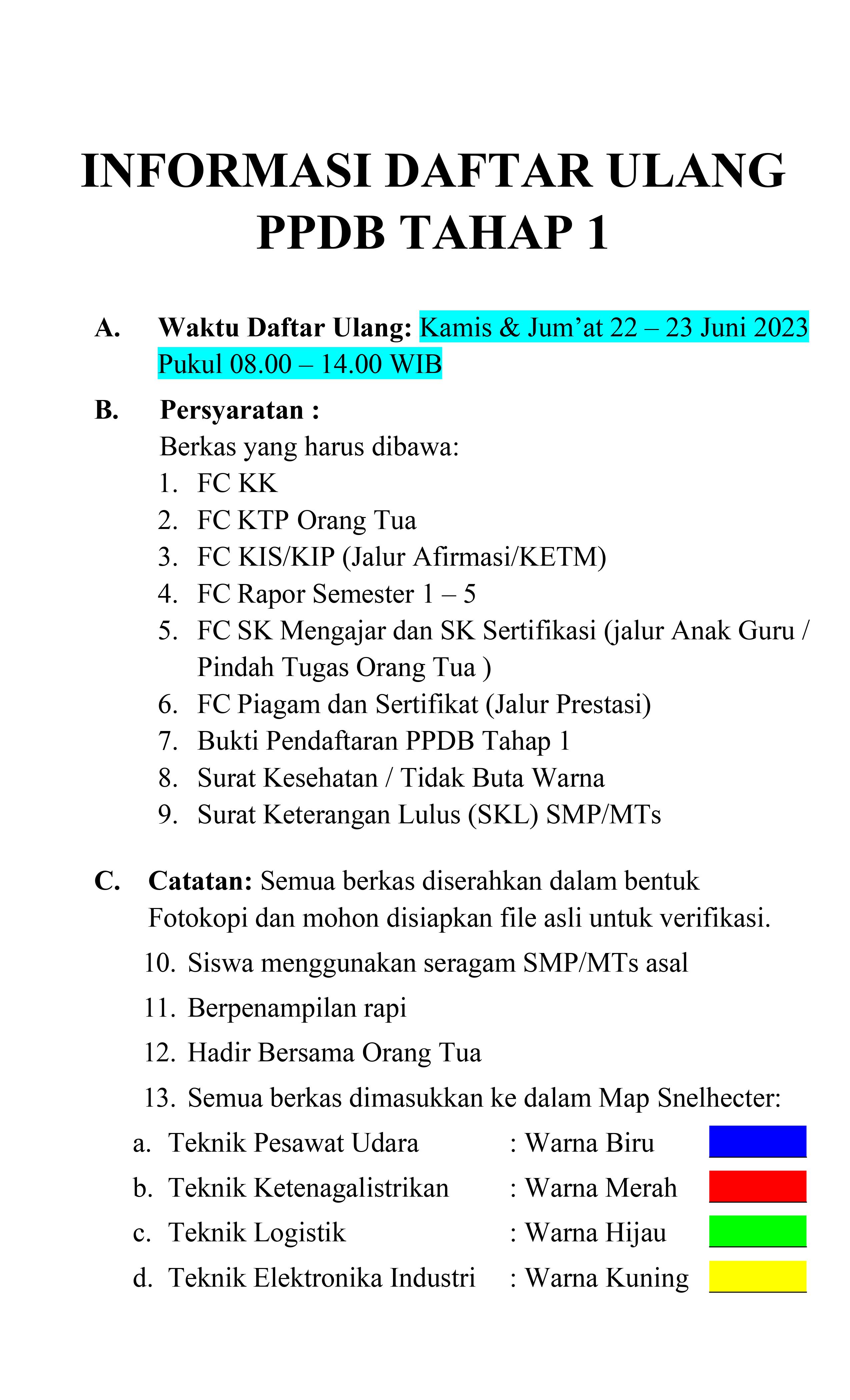 INFO DAFTAR ULANG PPDB TAHAP 1